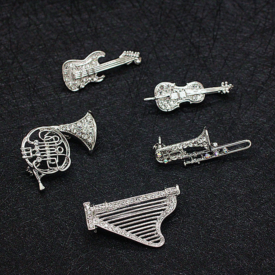 Musical Instrument Images - 이미지 라인스톤 악기 브로치 브로치 남성과