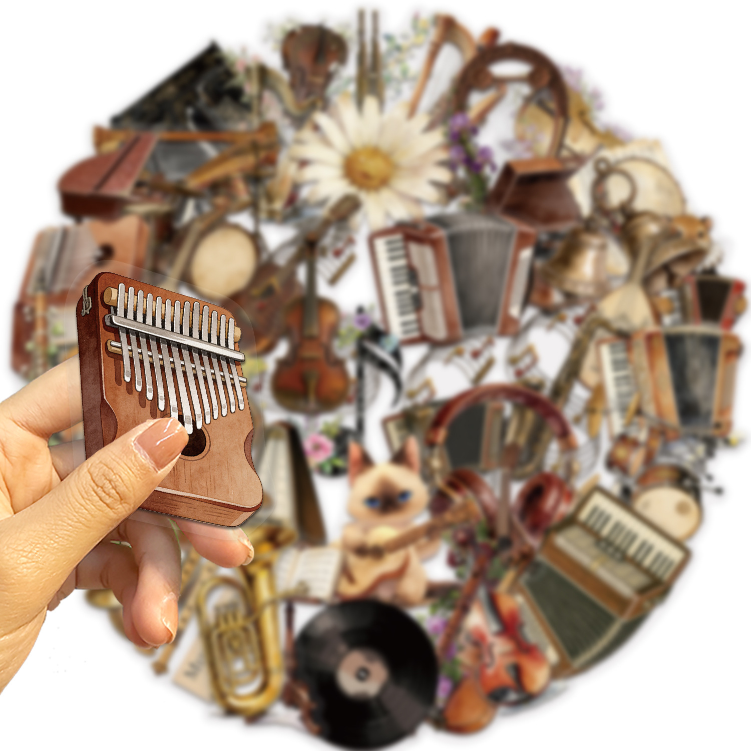 50개 레트로 악기 스티커 시트 방수 투명 PET 저널 - Musical Instruments List 리뷰 및 가격